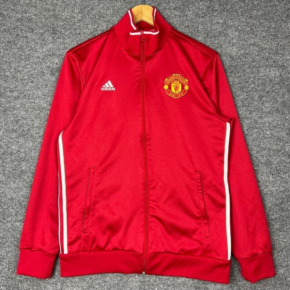 ADIDAS Manchester United Small Red‎ Full Zip Jacket Soccer Track Three Stripe M